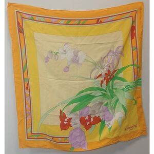 Leonard paris womens 100% silk square scarf yellow green collectible art